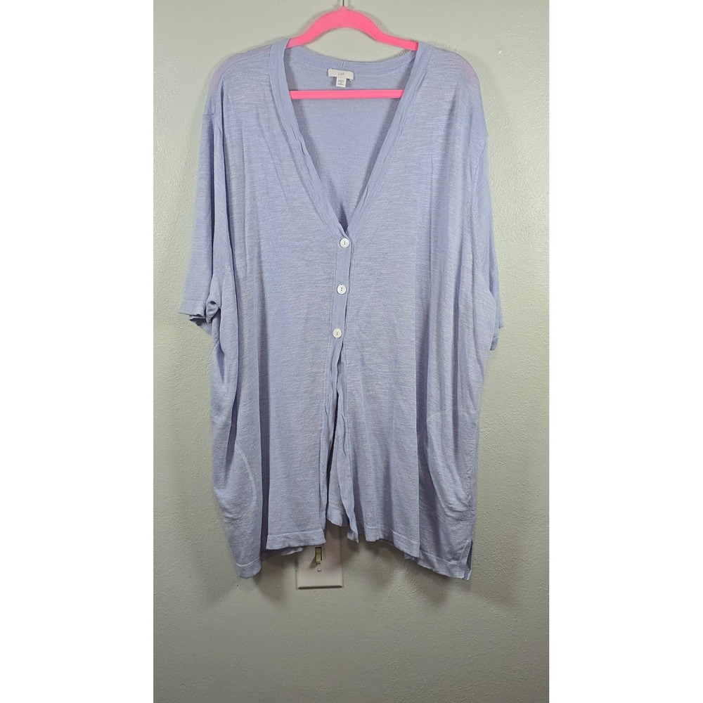 J.Jill Pure Jill Linen Blend Short Sleeve Cardigan Blue Oversized Pockets 4XL